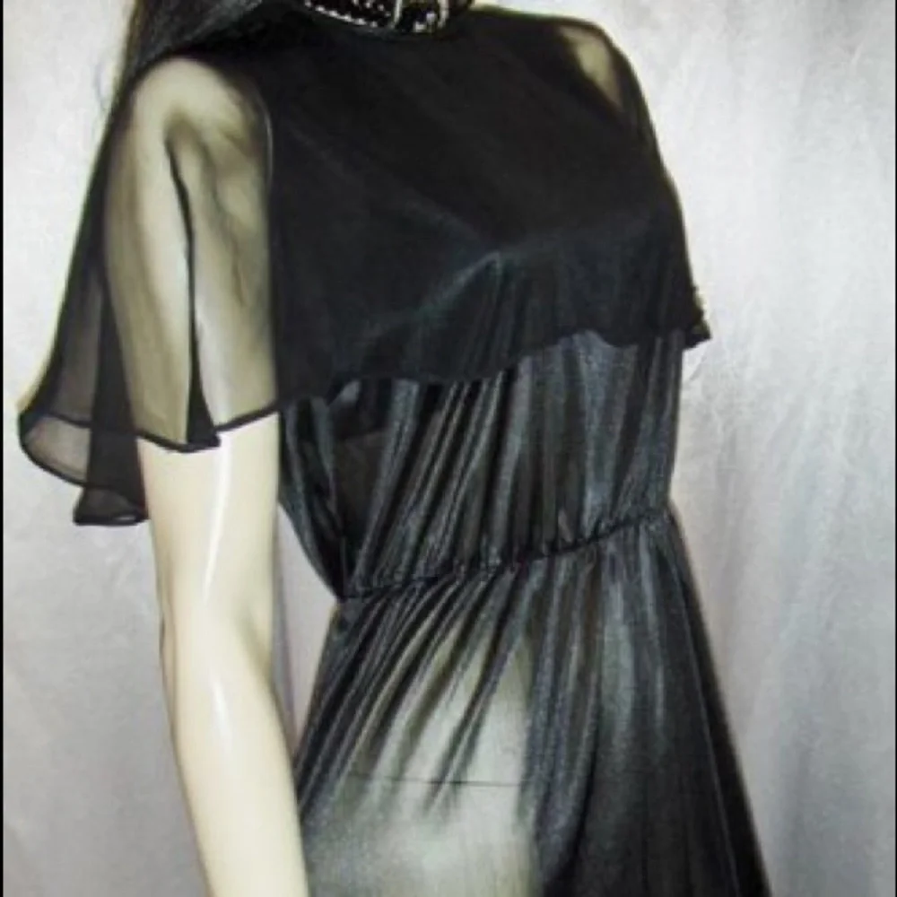 WICKED GOTH GLAM Sheer Black VTG 70s Disco Dress - Picture 4 of 5